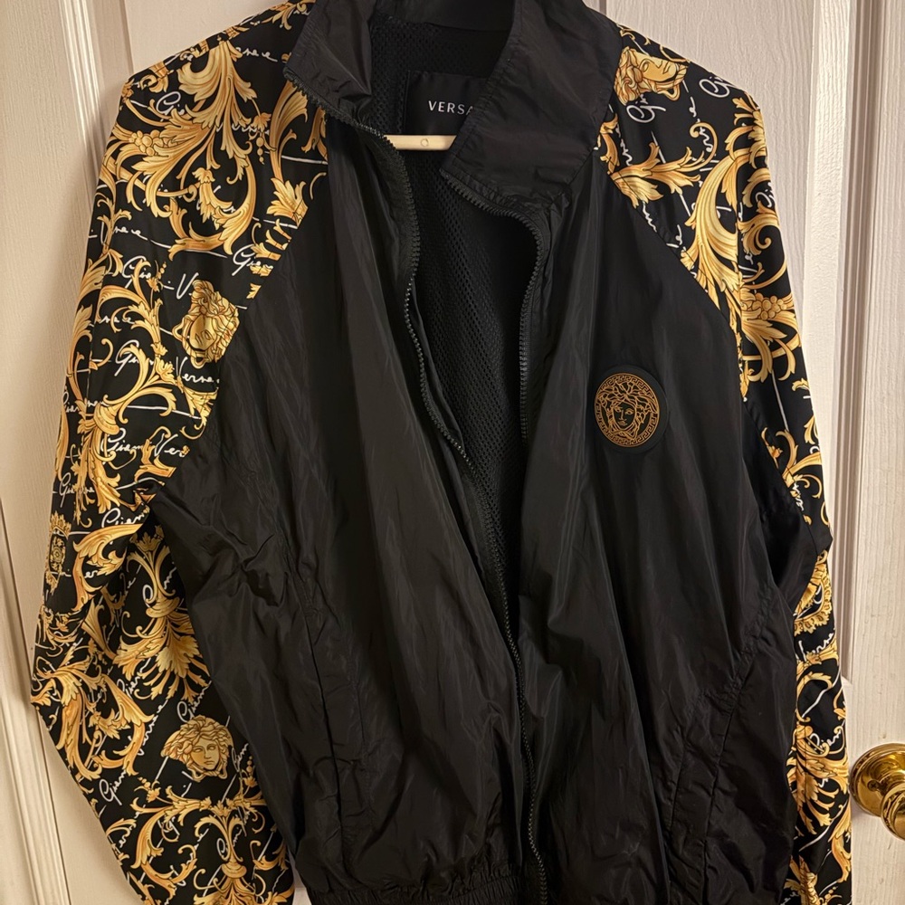 Versace Black and Gold Baroque Windbreaker Jacket